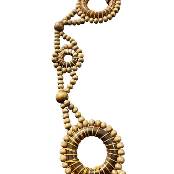 Women’s Belt Wooden Beaded Tie Belt Brown Boho - Picture 4 of 4